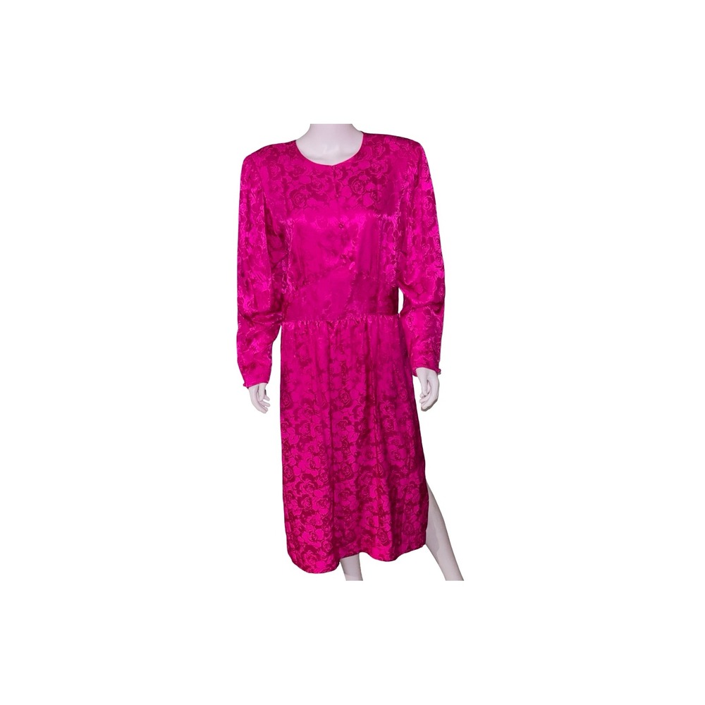 Vintage Neiman Marcus Pink 100% Silk Floral Rose Midi Dress Size 16
